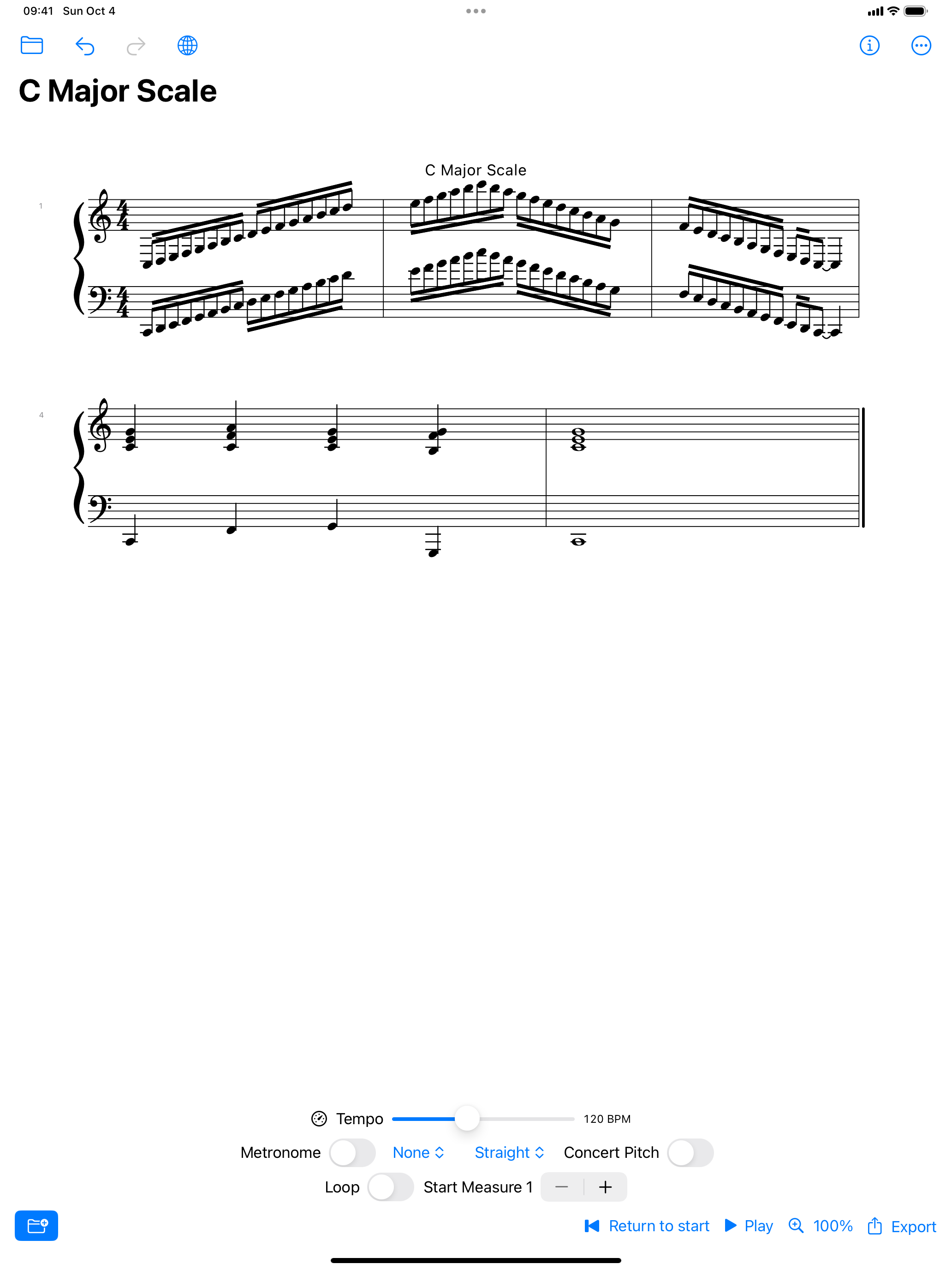 Scale practice with a cadence written the way graded tutors do it